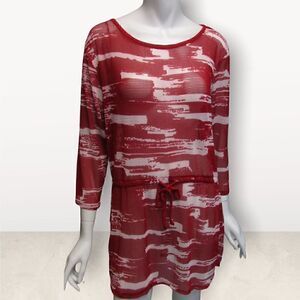 CeCe  Red & White Ling Sleeve Mesh Cover Up‎